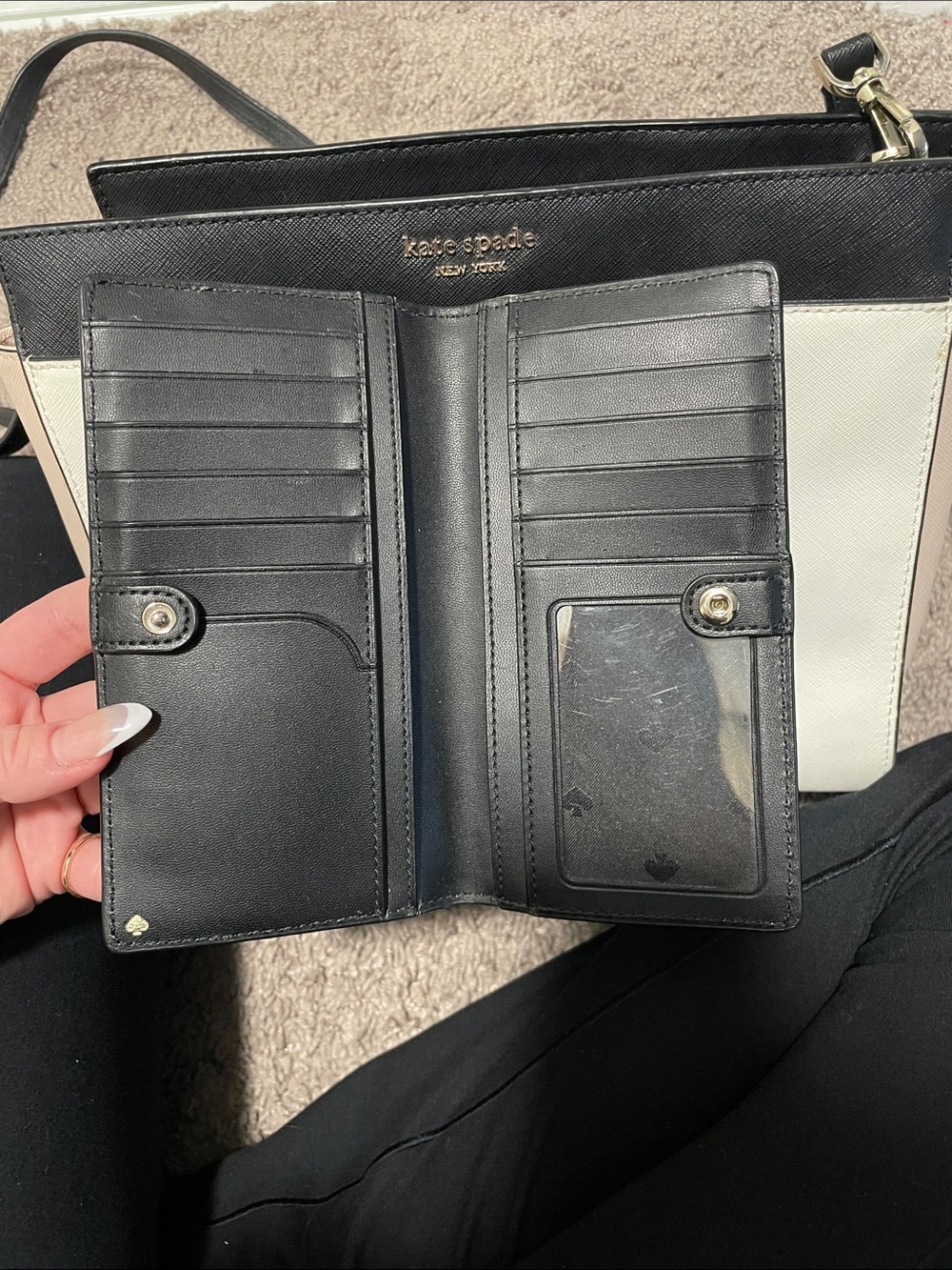 kate spade Black, White and Tan Leather Structured Purse with Wallet - Picture 7 of 8